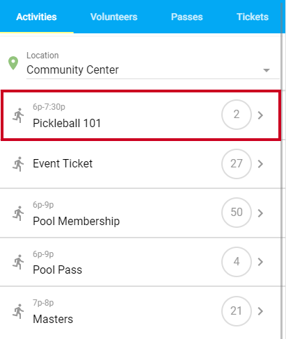 select activity check in