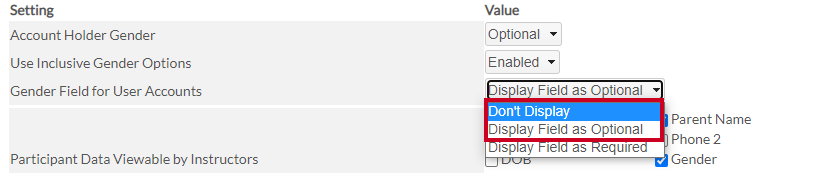 gender field user account