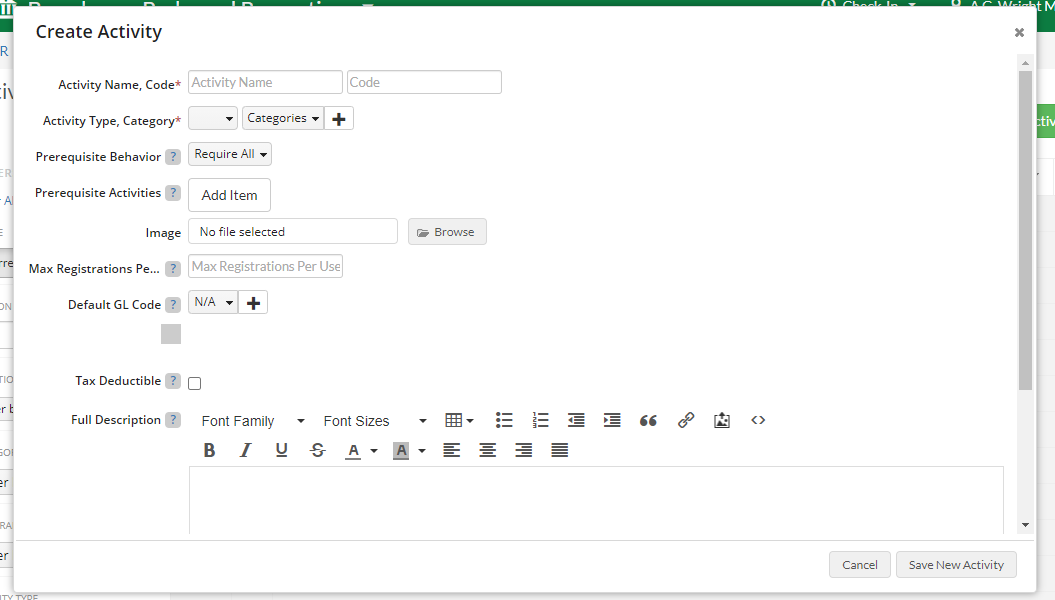 create activity fields