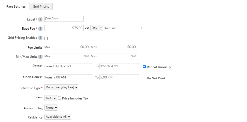 day rate fields