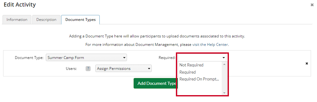 document requirement dropdown