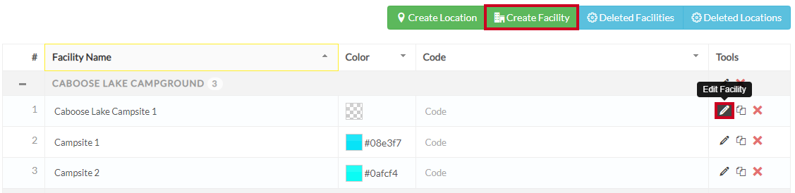 edit or create facility