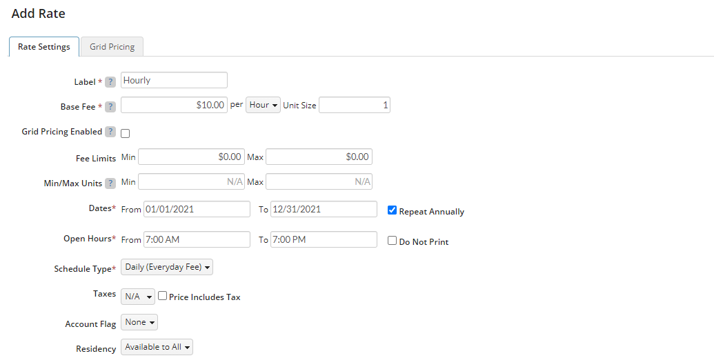 add rate