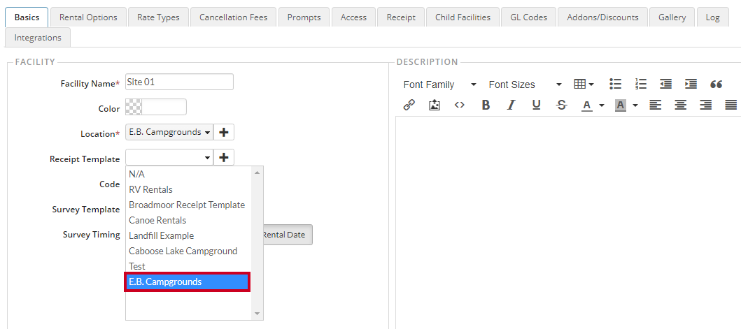 receipt template facility