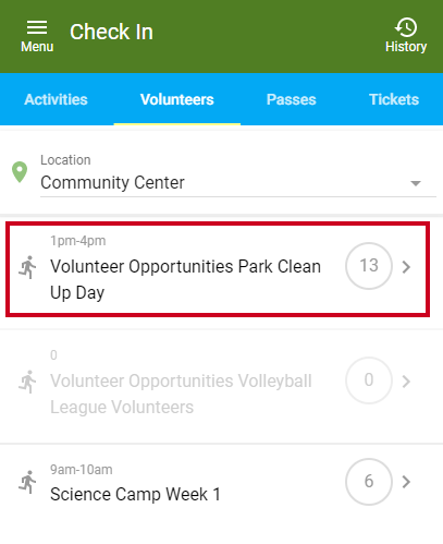 select volunteer opportunity