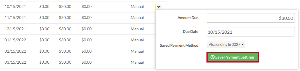 save payment settings button