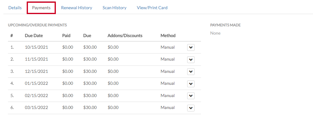 auto-billing payments tab