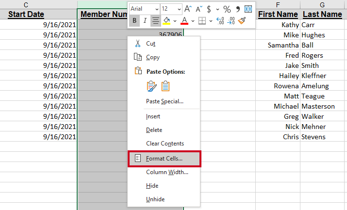 format cells