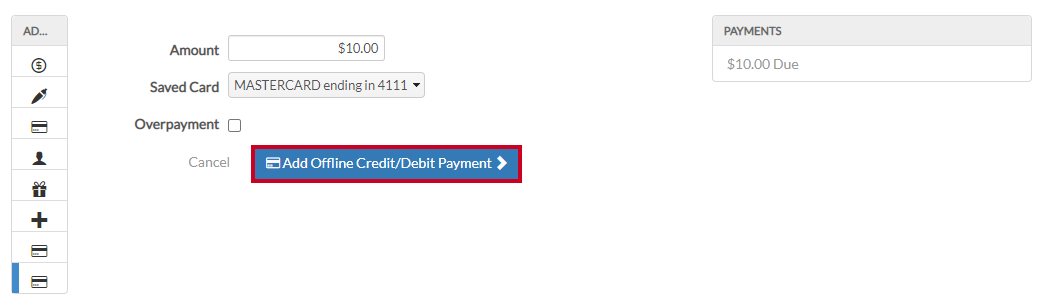 add offline credit debit payment