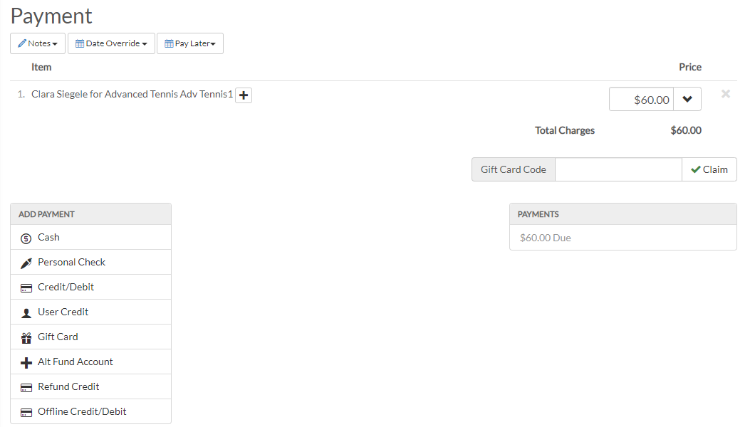 payment screen