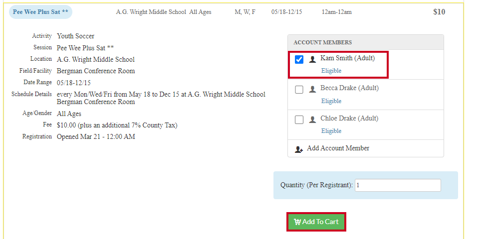add account members to cart