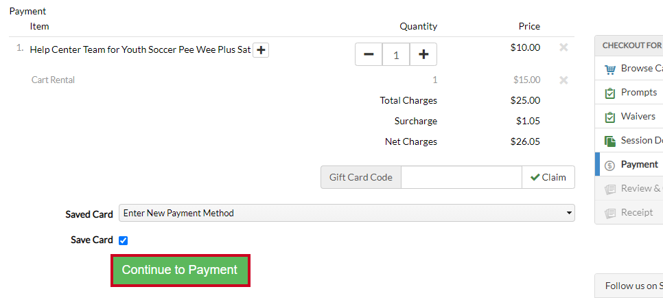 continue to payment