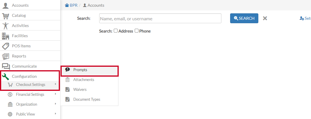 configuration - checkout settings - prompts