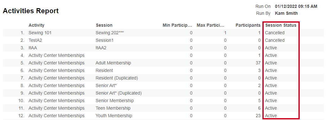 session status column