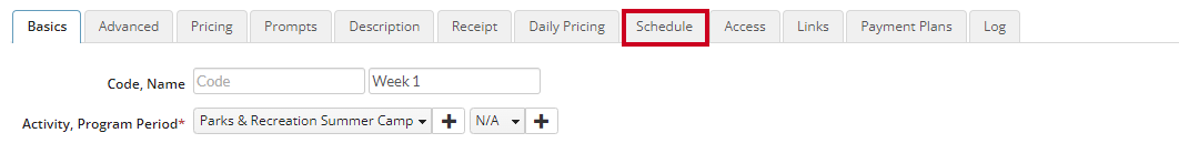 schedule tab