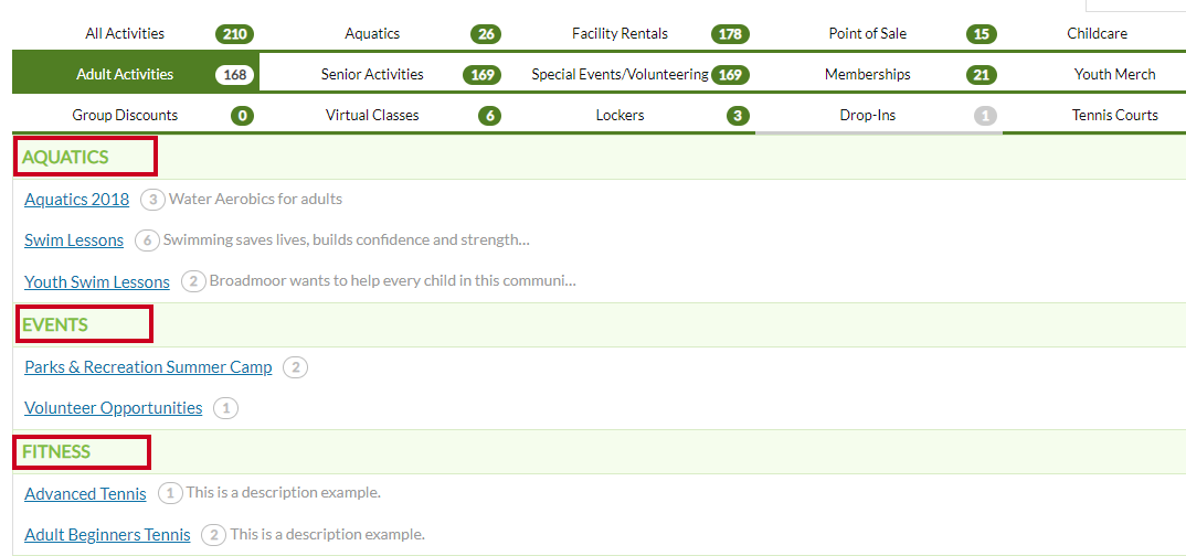 activity categories