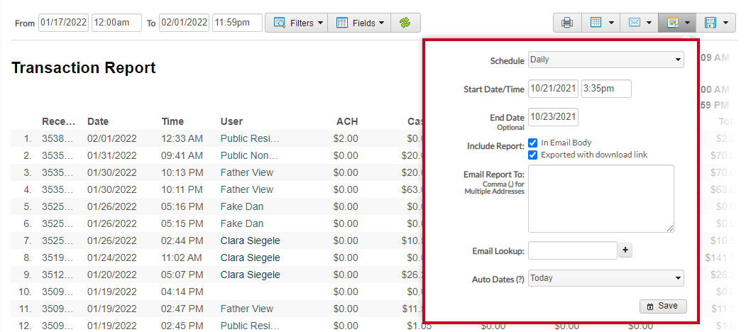 schedule options