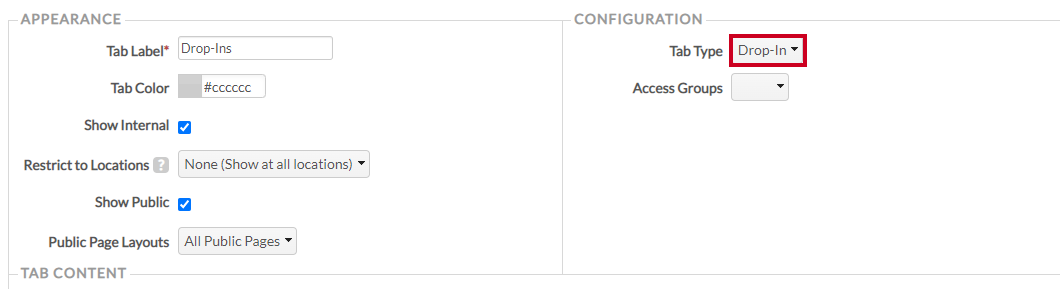 drop in catalog tab