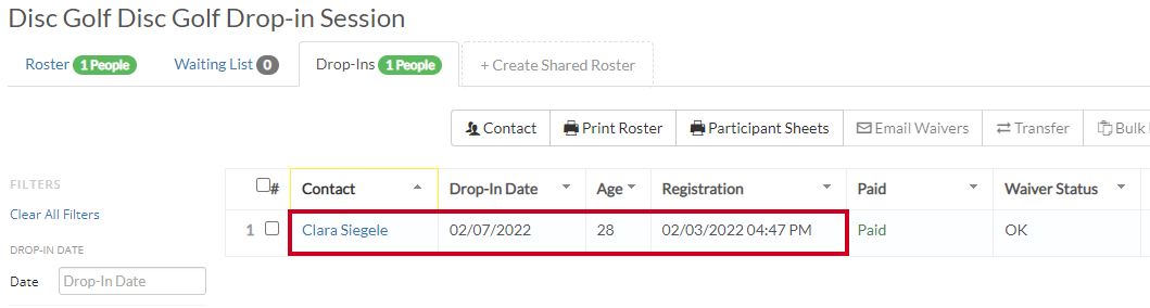 drop in roster