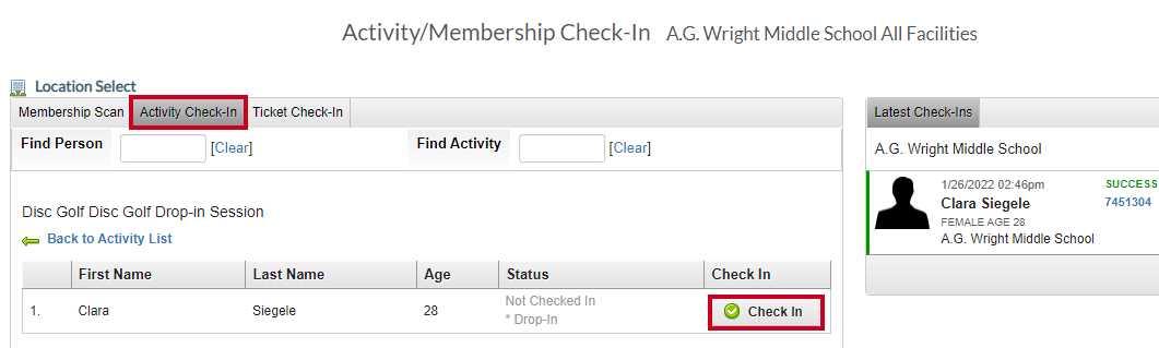 activity check in