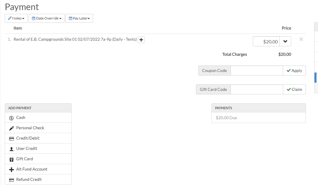 payment screen