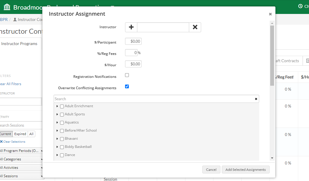 instructor assignment fields