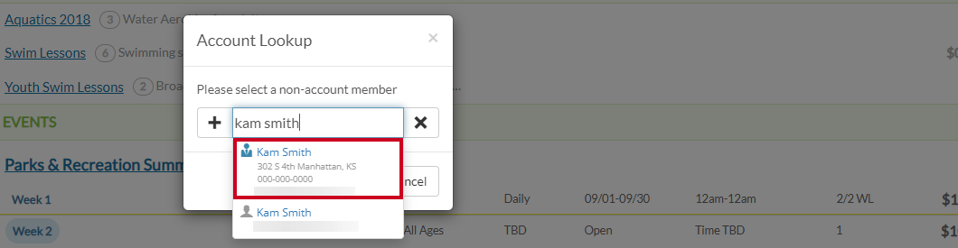 select other account