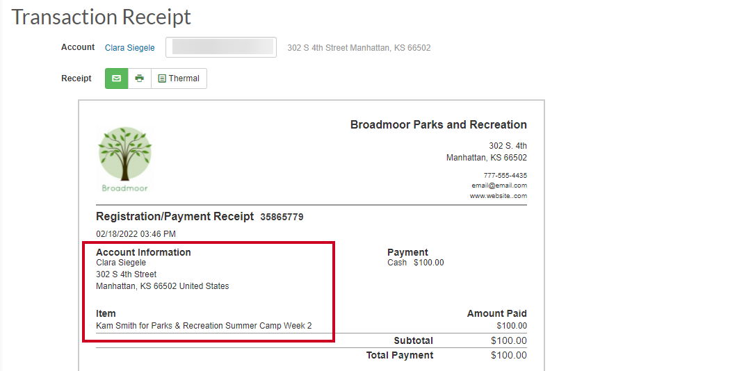 account difference on receipt
