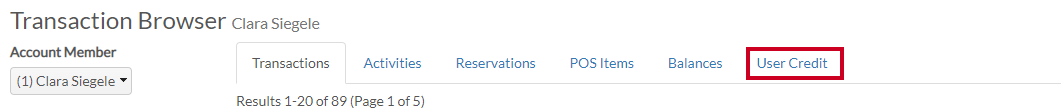 user credit tab