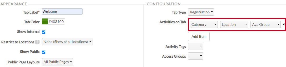 activities on tab