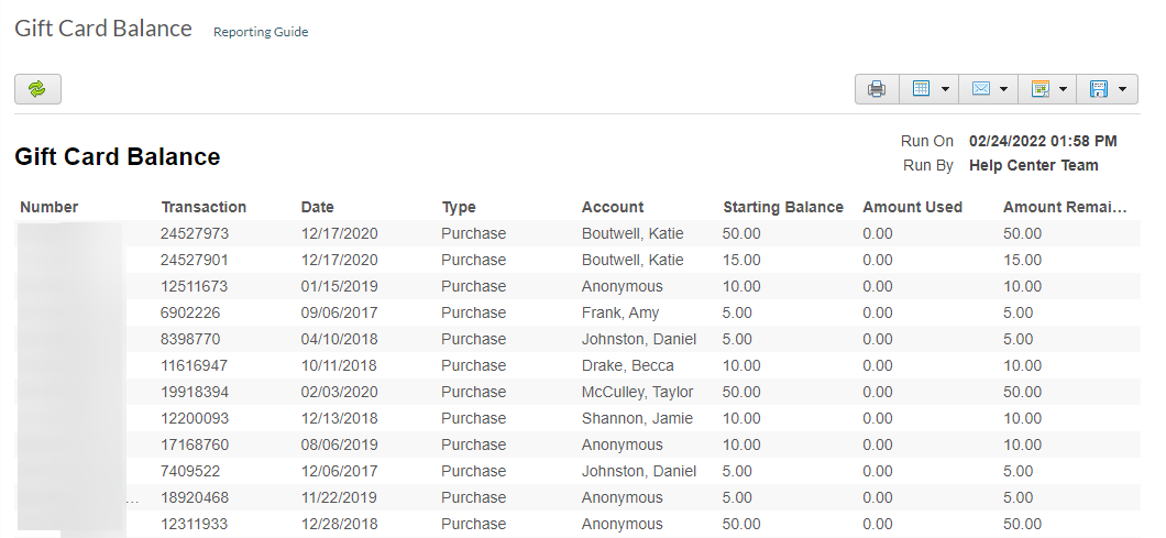 gift card report