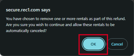 Confirm that you are okay with removing the rental from the calendar.