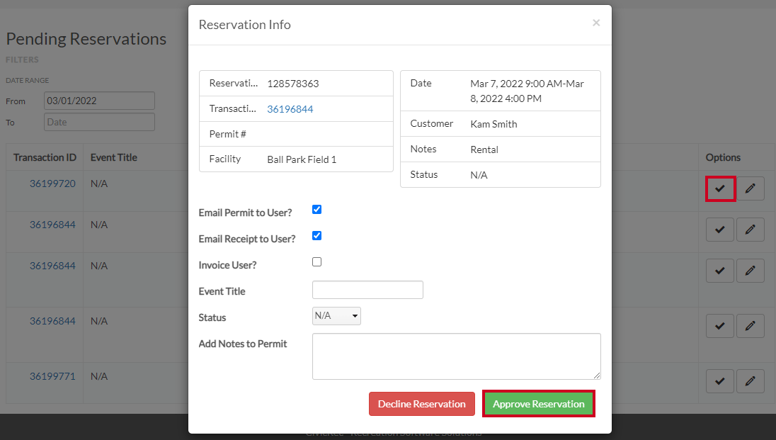 approve reservation