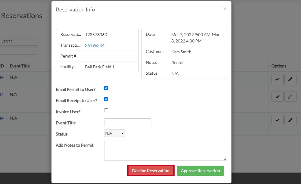 decline reservation