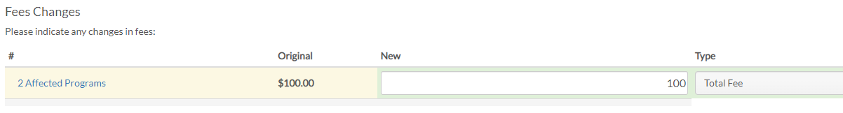 fees changes