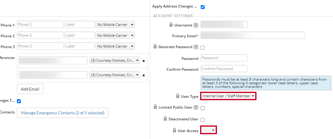 user type and access
