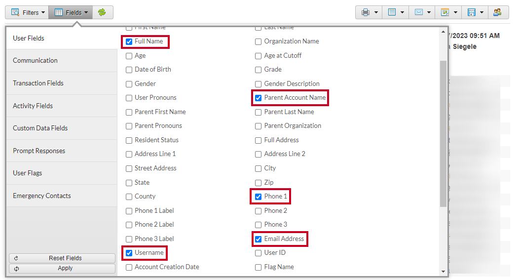 username field