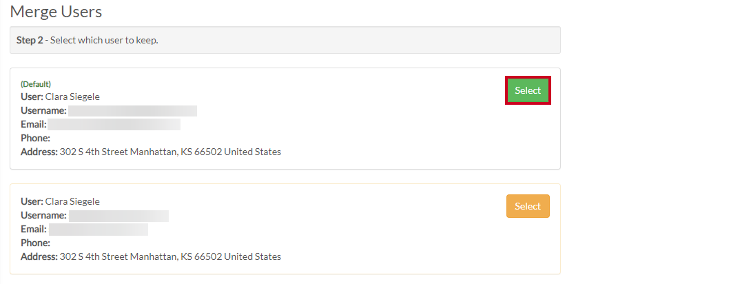 select user to keep
