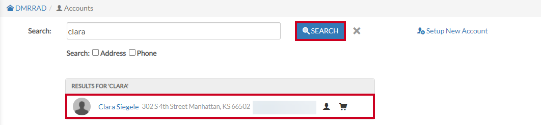 search and select account