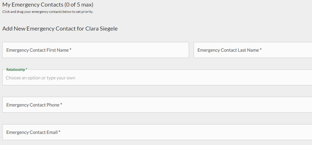 emergency contact screen