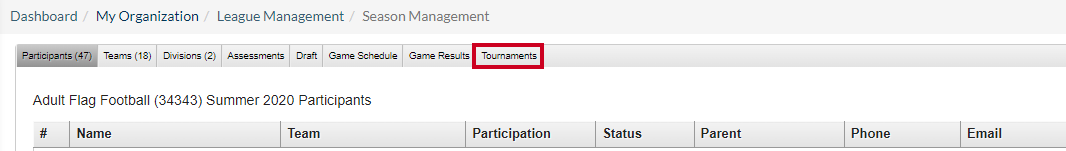 tournaments tab