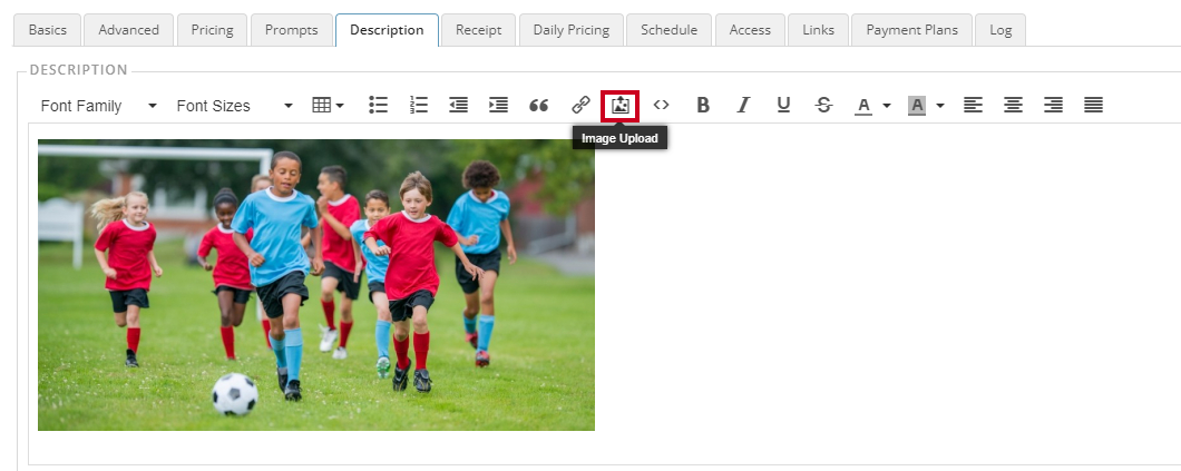 Rec Management Image Upload Button.