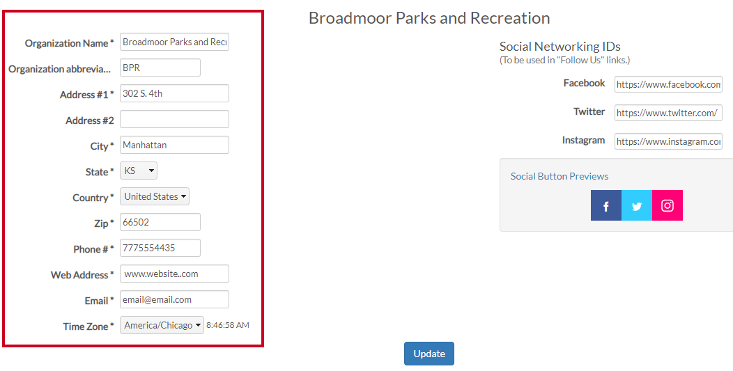 organization fields