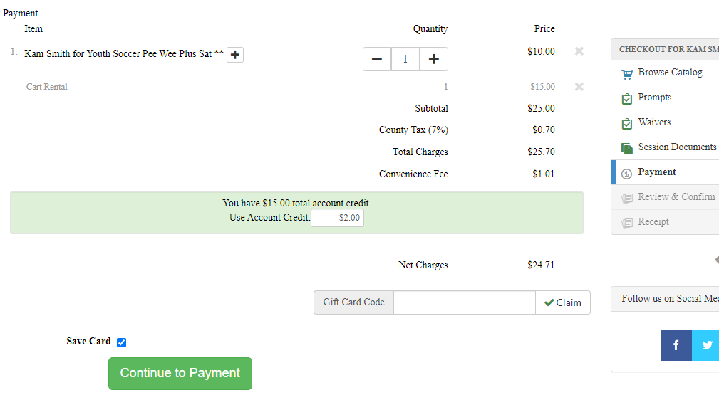 payment screen