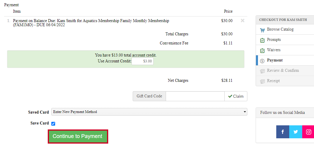 continue to payment