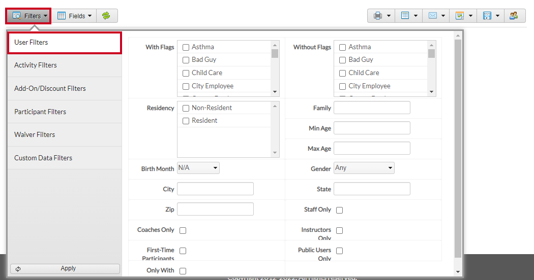 user filters