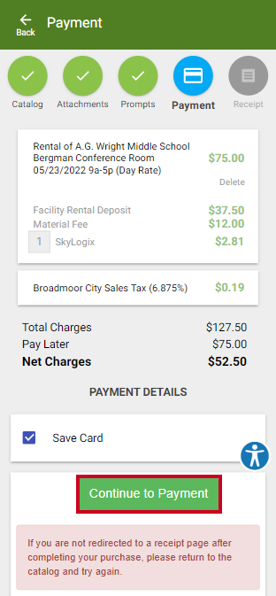 continue to payment ecommerce
