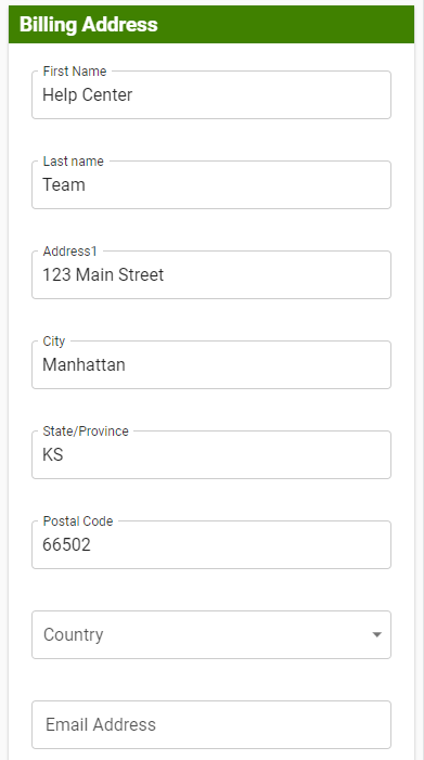 image of the converge billing information fields on a mobile view