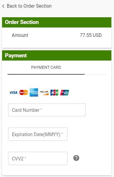 image of converge payment information fields on a mobile view