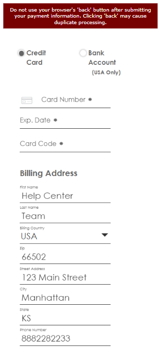 authorize card info